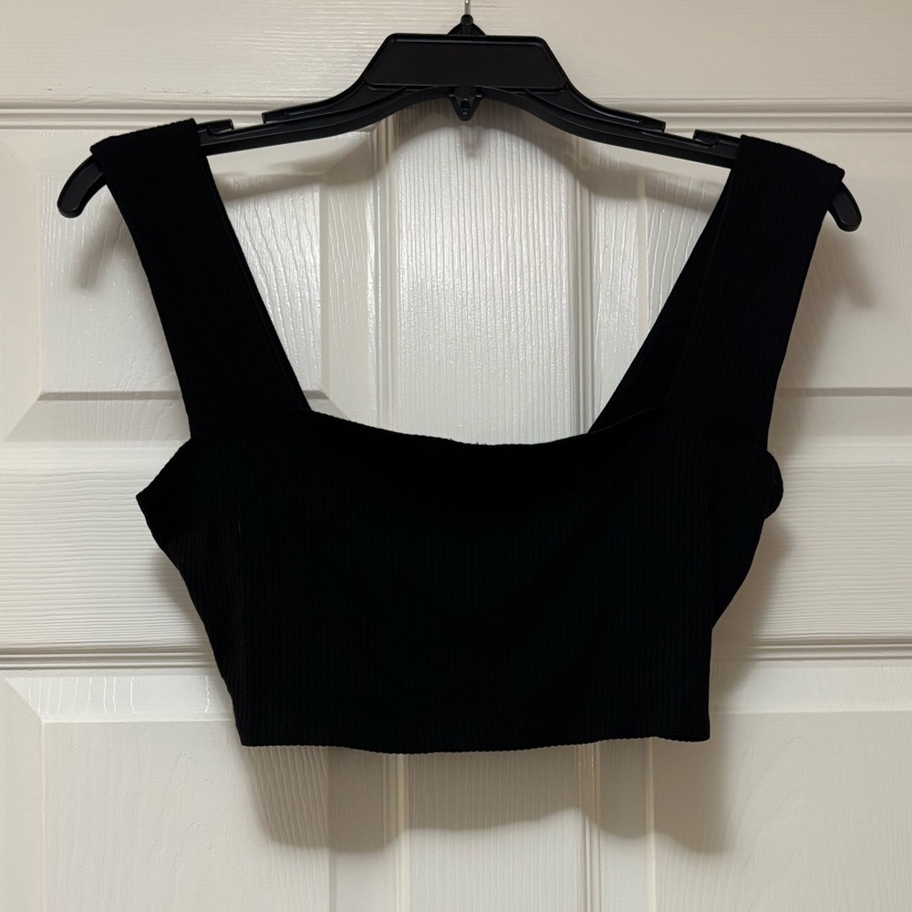 REFORMATION Black Ribbed Square Neck Cropped Top - Picture 2 of 8